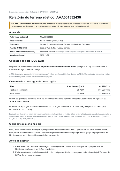 Primeira página do relatório de exemplo